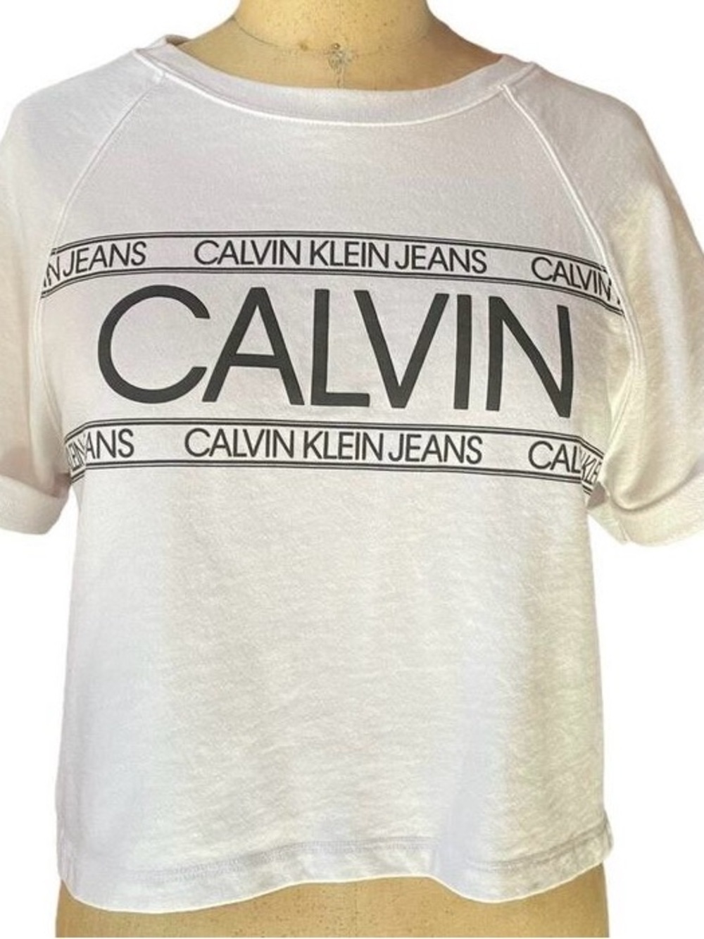 Calvin Klein Jeans White Tee with Black Logo Bands